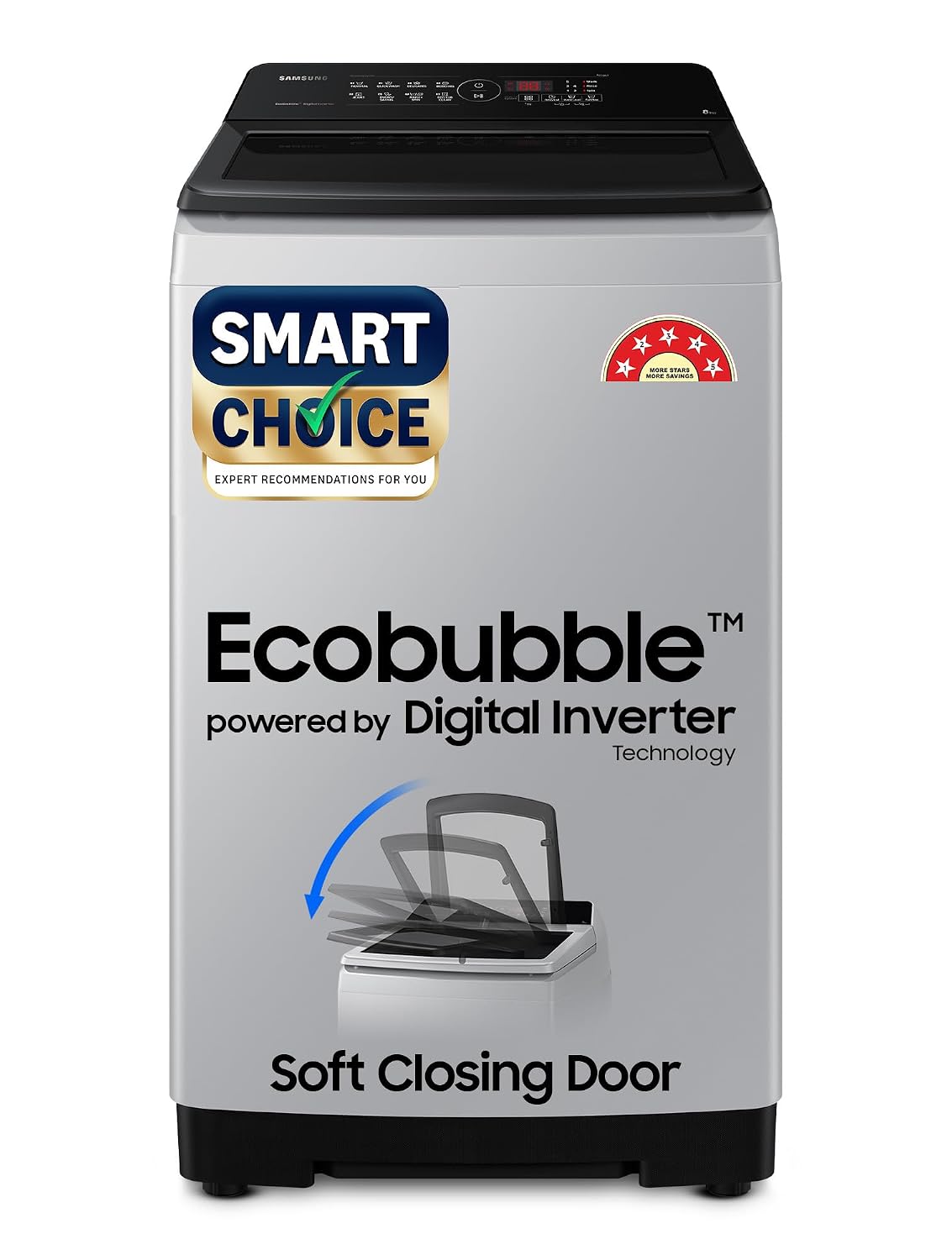 Samsung Smart Choice 8 kg, 5 star, Eco Bubble Tech, Digital Inverter Motor, Soft Closing Door, Fully-Automatic Top Load