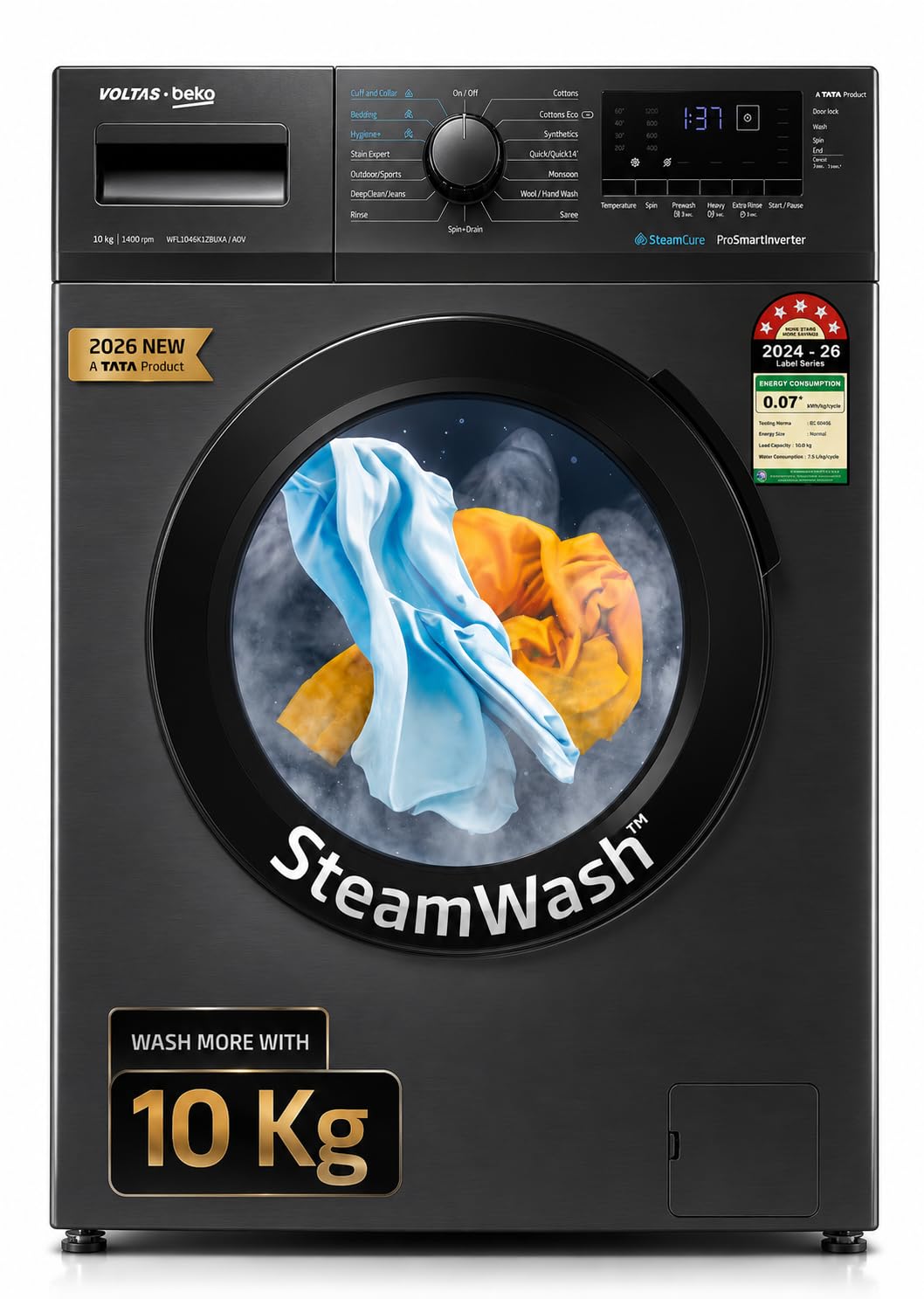 [SBI CC EMI + Cashback] Voltas Beko 10 Kg 5 Star Inverter Front Load Washing Machine
