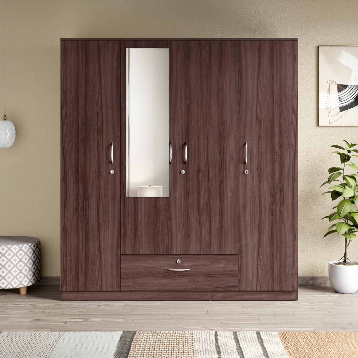 [SBI CC] Interio by Godrej EWA 4-Door Wooden Wardrobe with Mirror