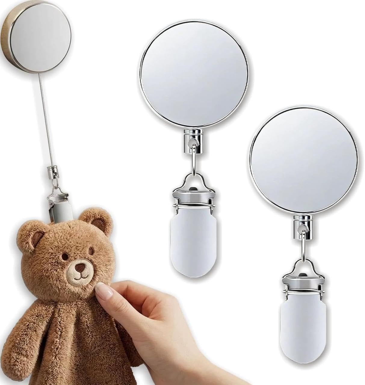 Self Adhesive Retractable Towel Clip Holder, Stainless Steel No Drill Wall Mounted Cloth Hanger with Pull Cord for Dish
