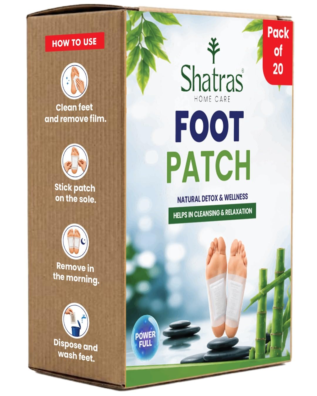 Shatras Herbal Foot Patch for Detox & Relaxation | Overnight Foot Pads for Tired Feet | Adhesive Sheets-20 Pieces (PACK
