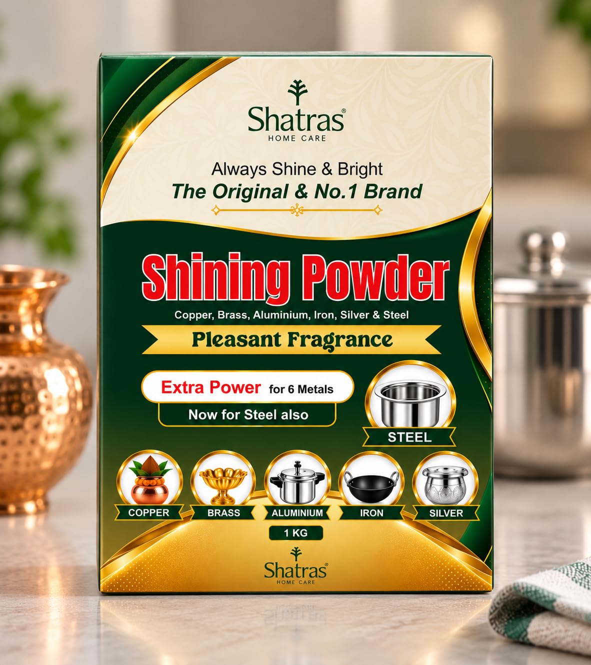 Shatras Pitambari Powder for Brass, Copper & Metal Cleaning | For Utensils, Pooja Items & Household Metals-1Kg