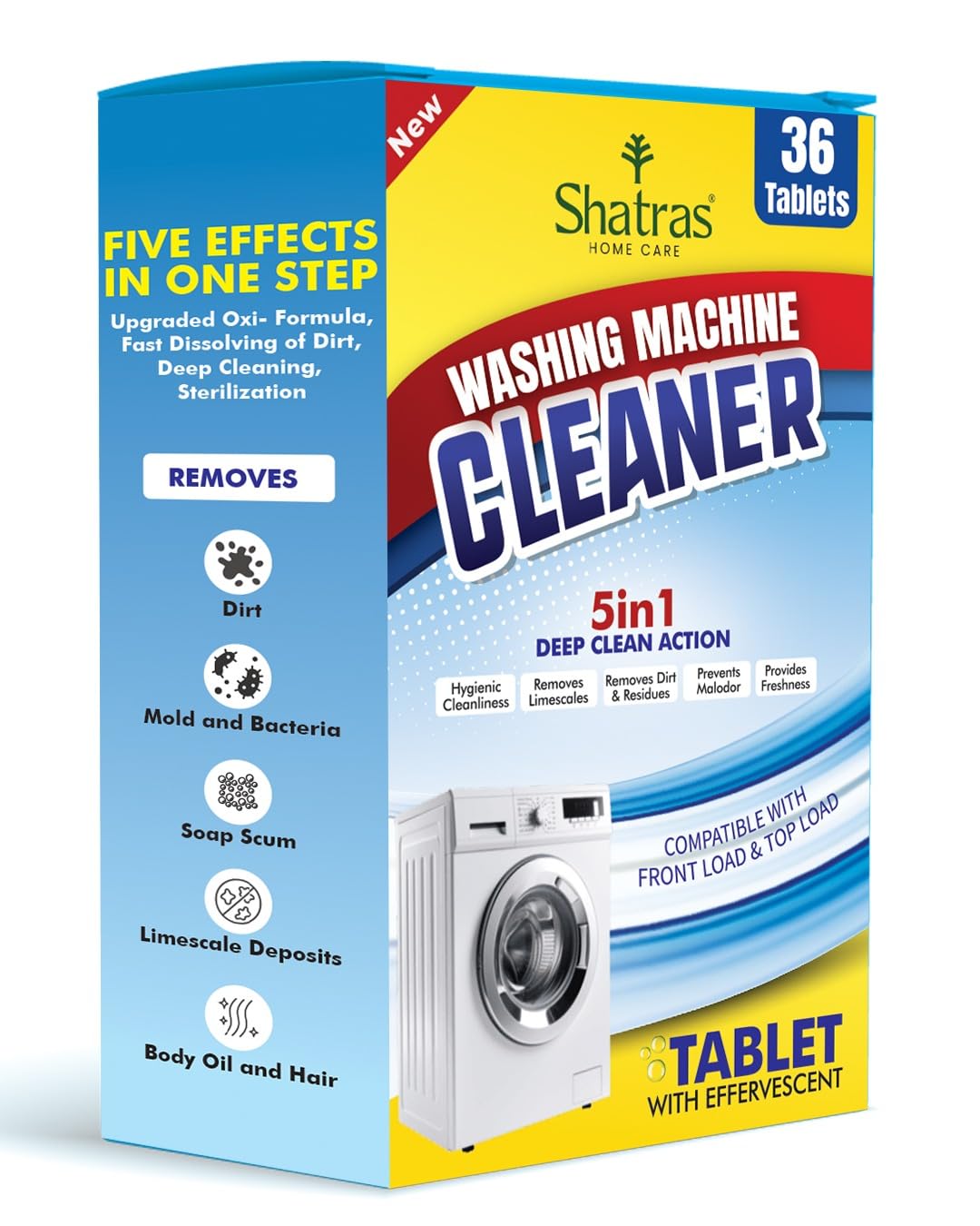 Shatras Washing Machine Cleaner Tablets - Deep Drum Cleaning Descaler | Removes Odor, Lime scale & Residue | Front & Top