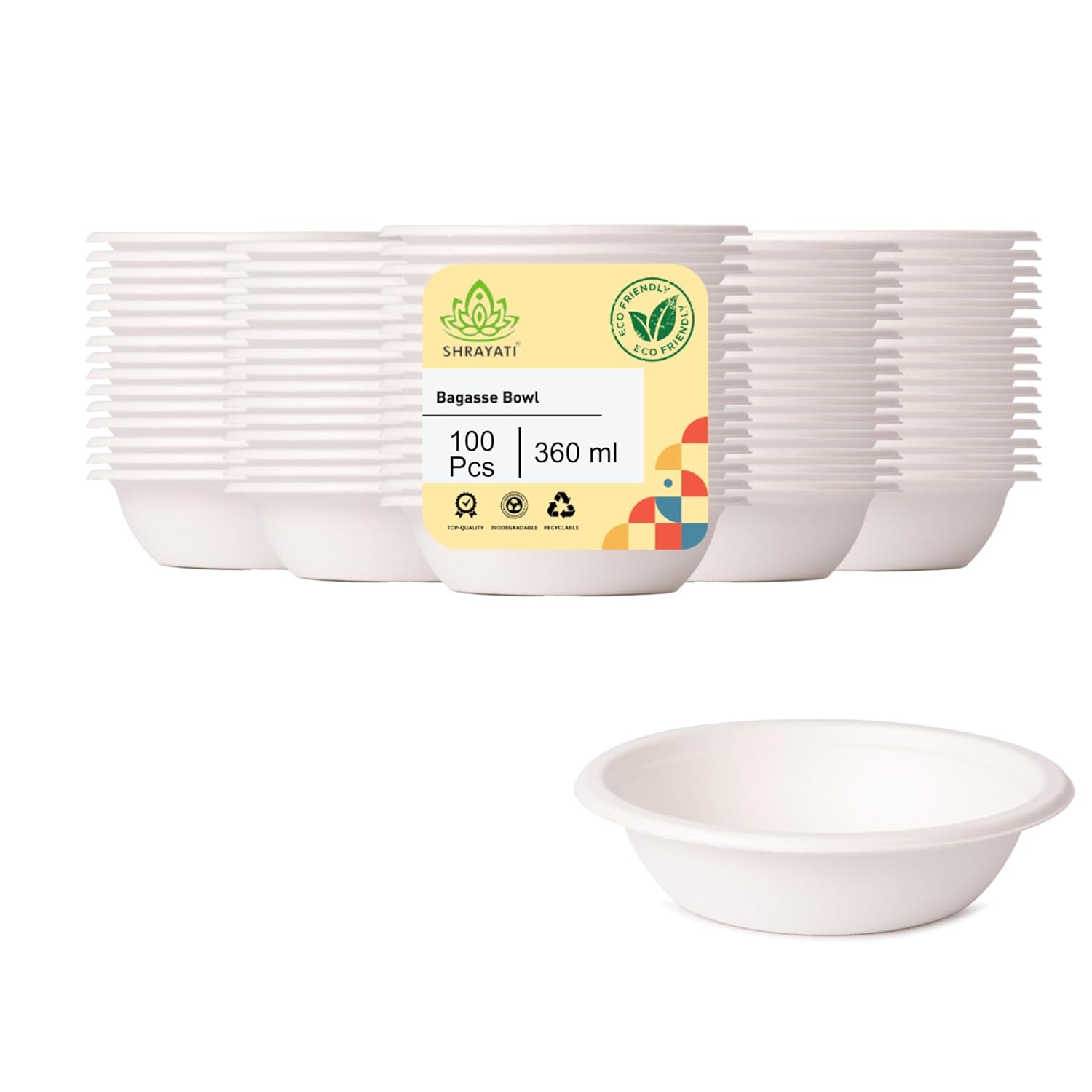 Shrayati Sugarcane Bagasse Bowls, 360 ml, 100 pcs [28% Coupon]