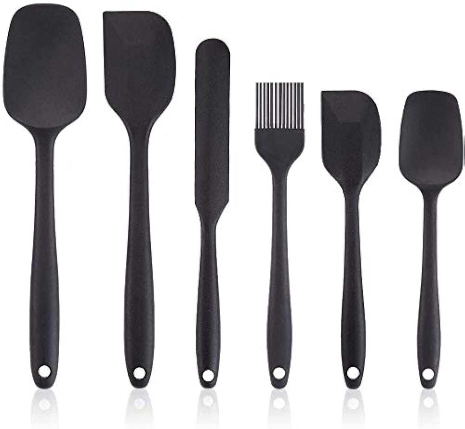 Silicone Spatula Set of 6 - NonStick, BPAFree, Seamless OnePiece Design with Ergonomic Wooden Handles - Black Multico