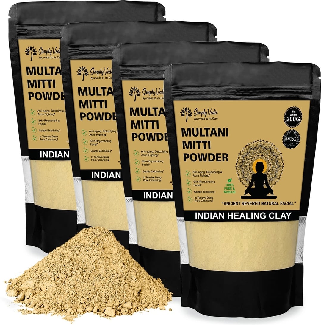 Simply Vedic 100% Natural Multani Mitti Powder (4 x 200g = 800g) @ Rs. 140 Only | 82% Off | Now or Never Deal!