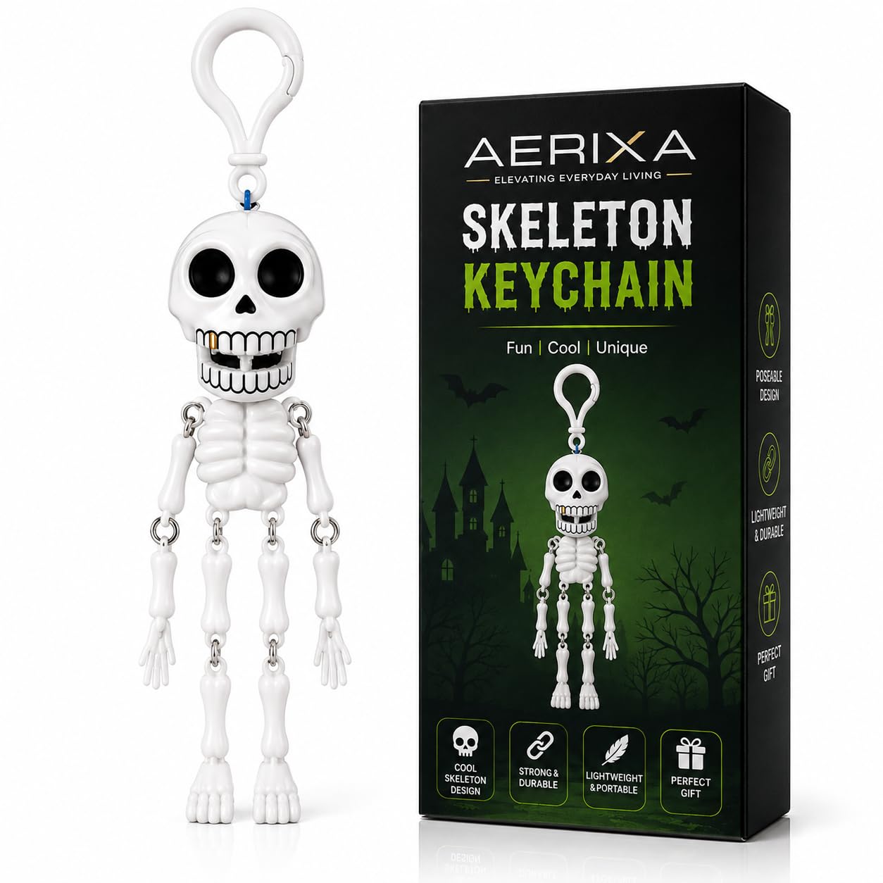 Skeleton Keychain with Movable Limbs | Cute skeleton with flexible arms & legs for fun movement