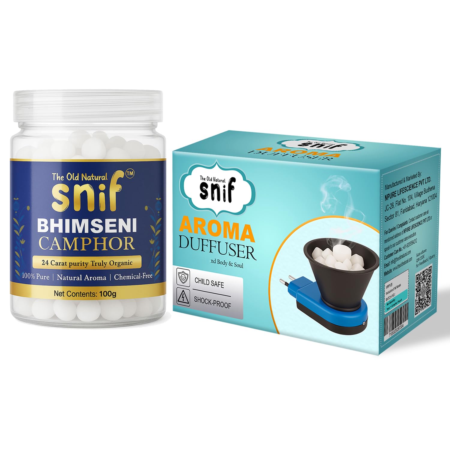 Snif&reg; Bhimseni Camphor with Electric Diffuser | Parent (Diffuser Machine & Camphor Tablets, 1)