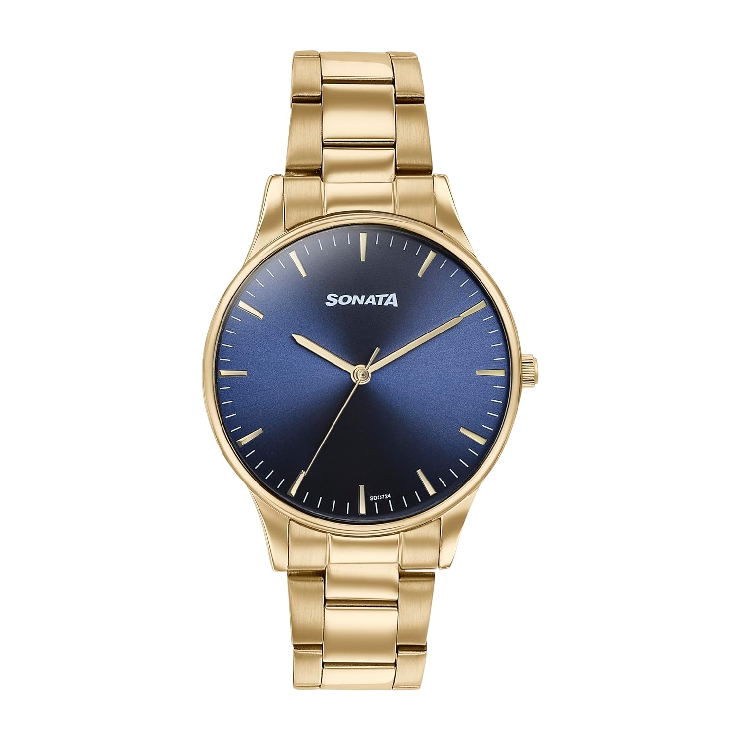 Sonata Quartz Analog Blue Dial Golden Stainless Steel Strap Watch for Men