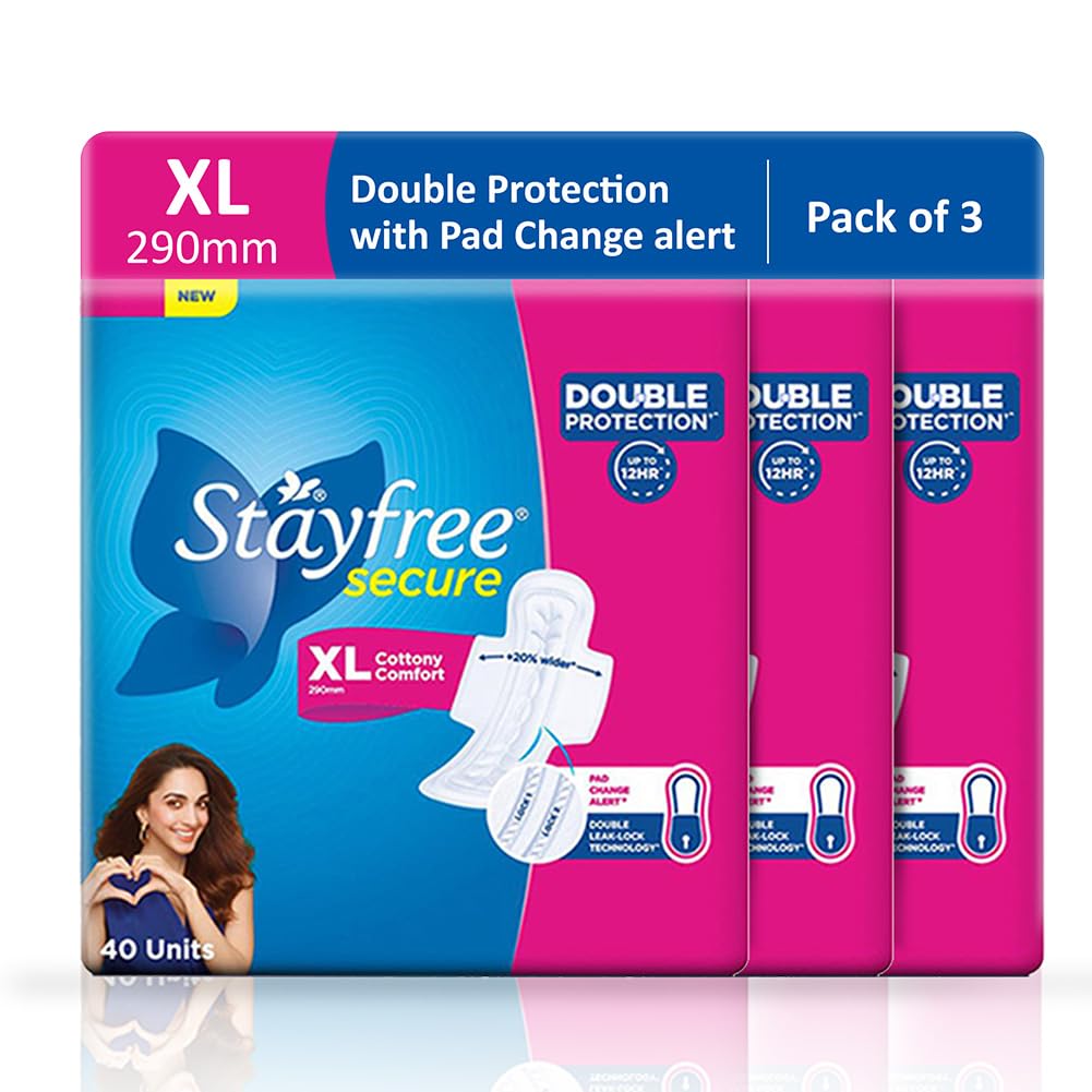 Stayfree Secure xl | Combo packs 120 Pads | Cottony Soft Sanitary Pads for Women | with Leak Lock Technology | Odour Con