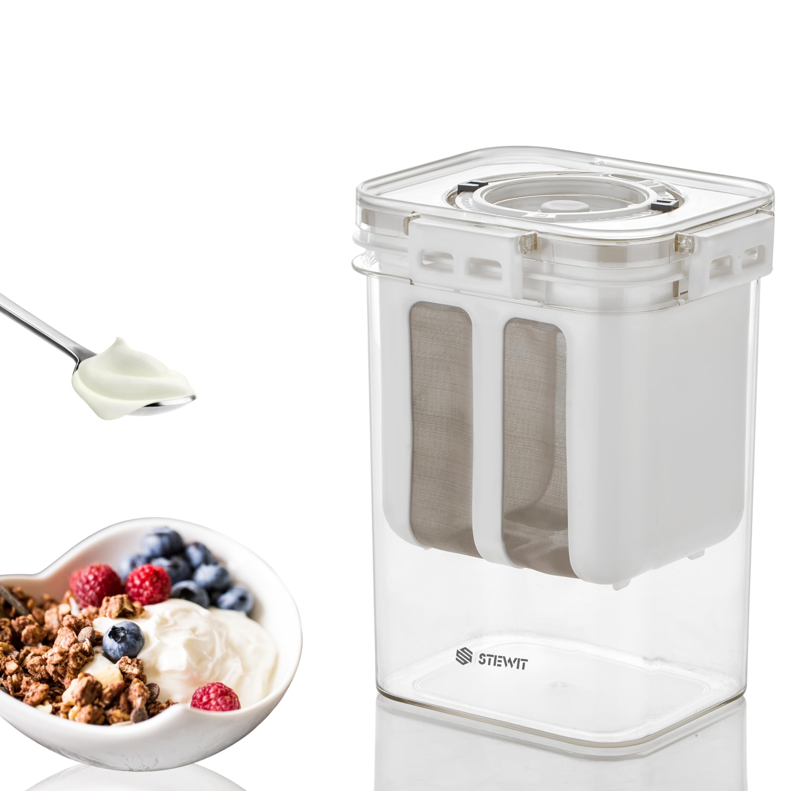 Stewit Greek Yogurt & Curd Maker - 1100ml Fine Mesh Strainer with Lid | Multifunctional Yogurt Filter | Curd Maker for H
