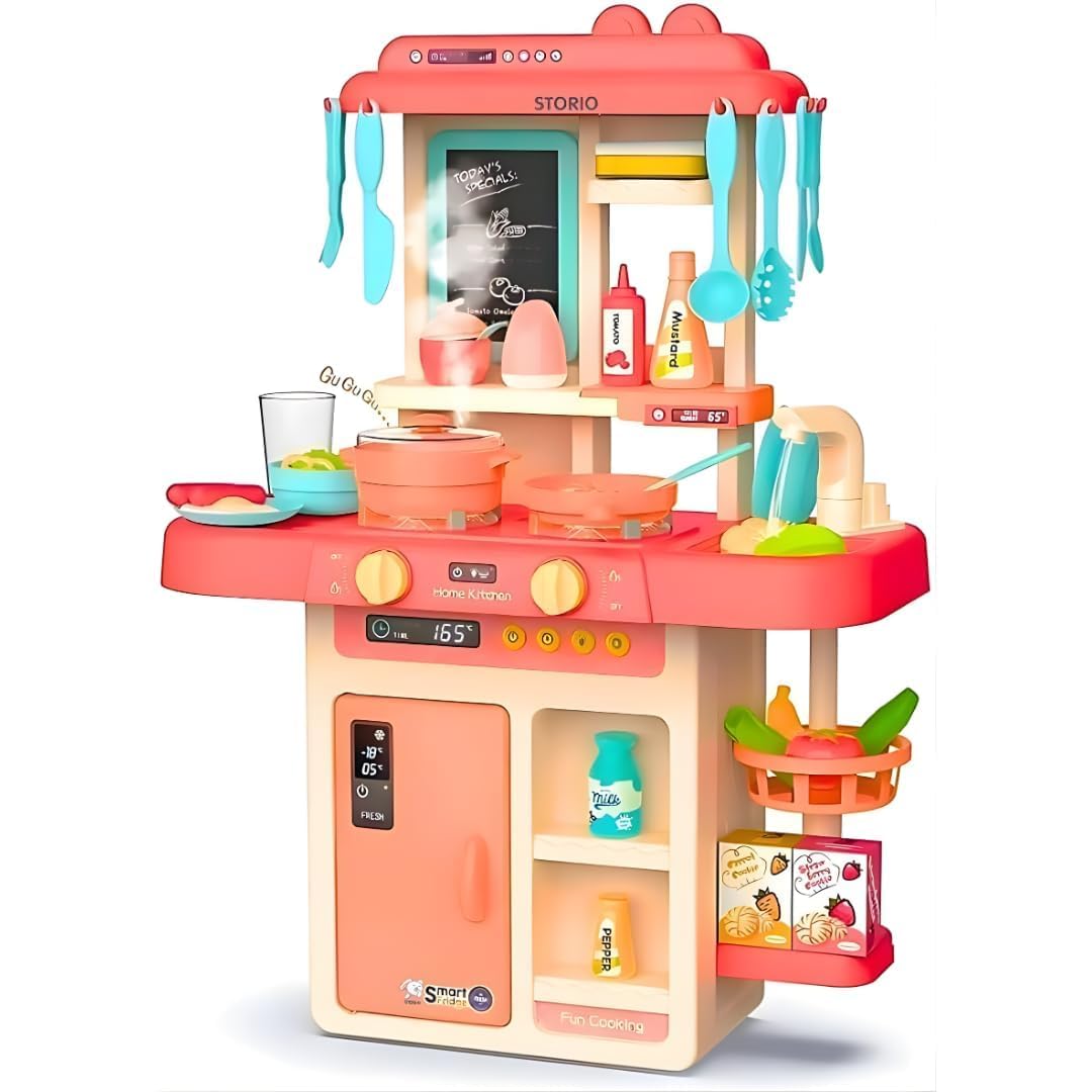 Storio Kitchen Set for Girls, Kids Kitchen Set with Gas Sound & Light