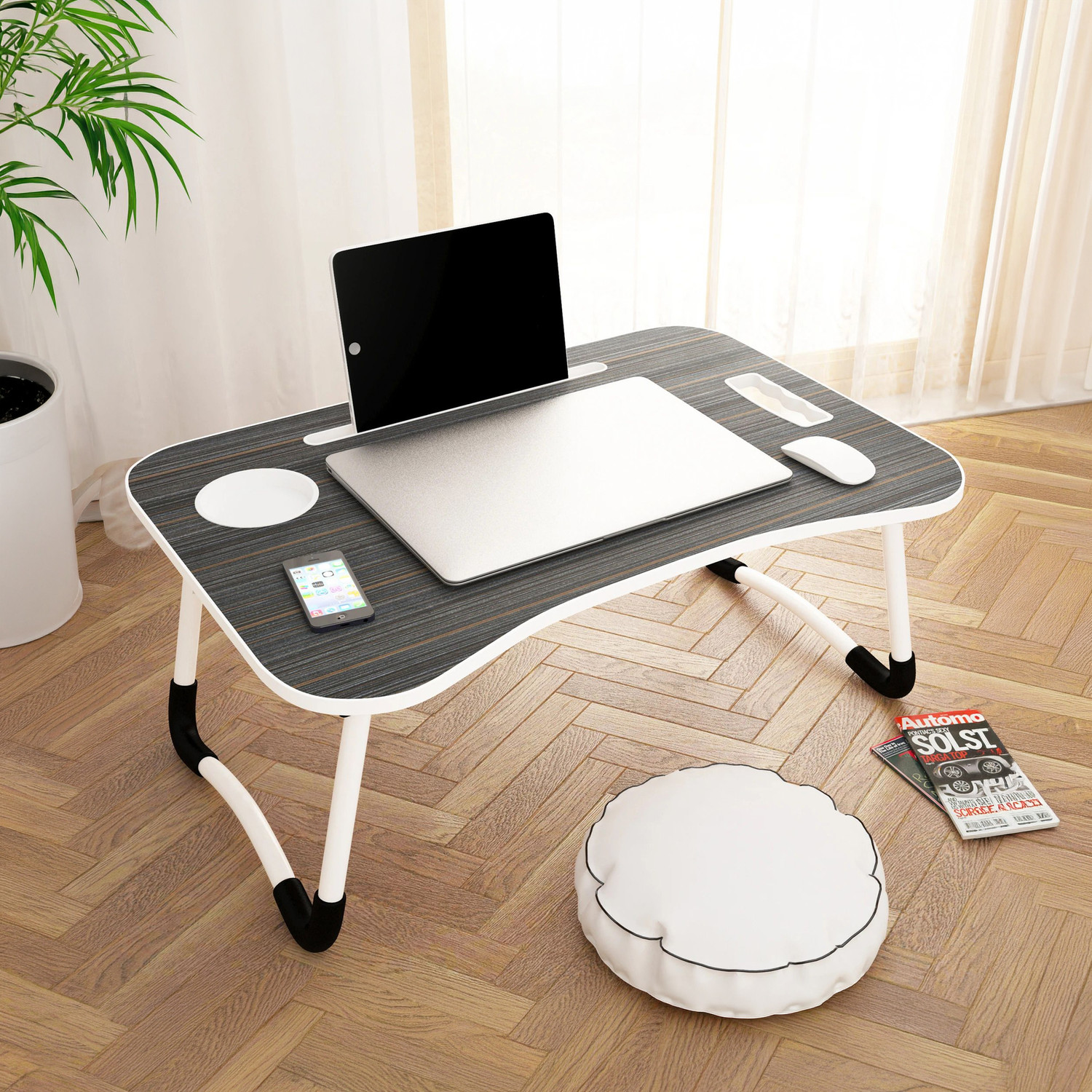 Story@home LT4002 Wood Portable Laptop Table (Finish Color - Black