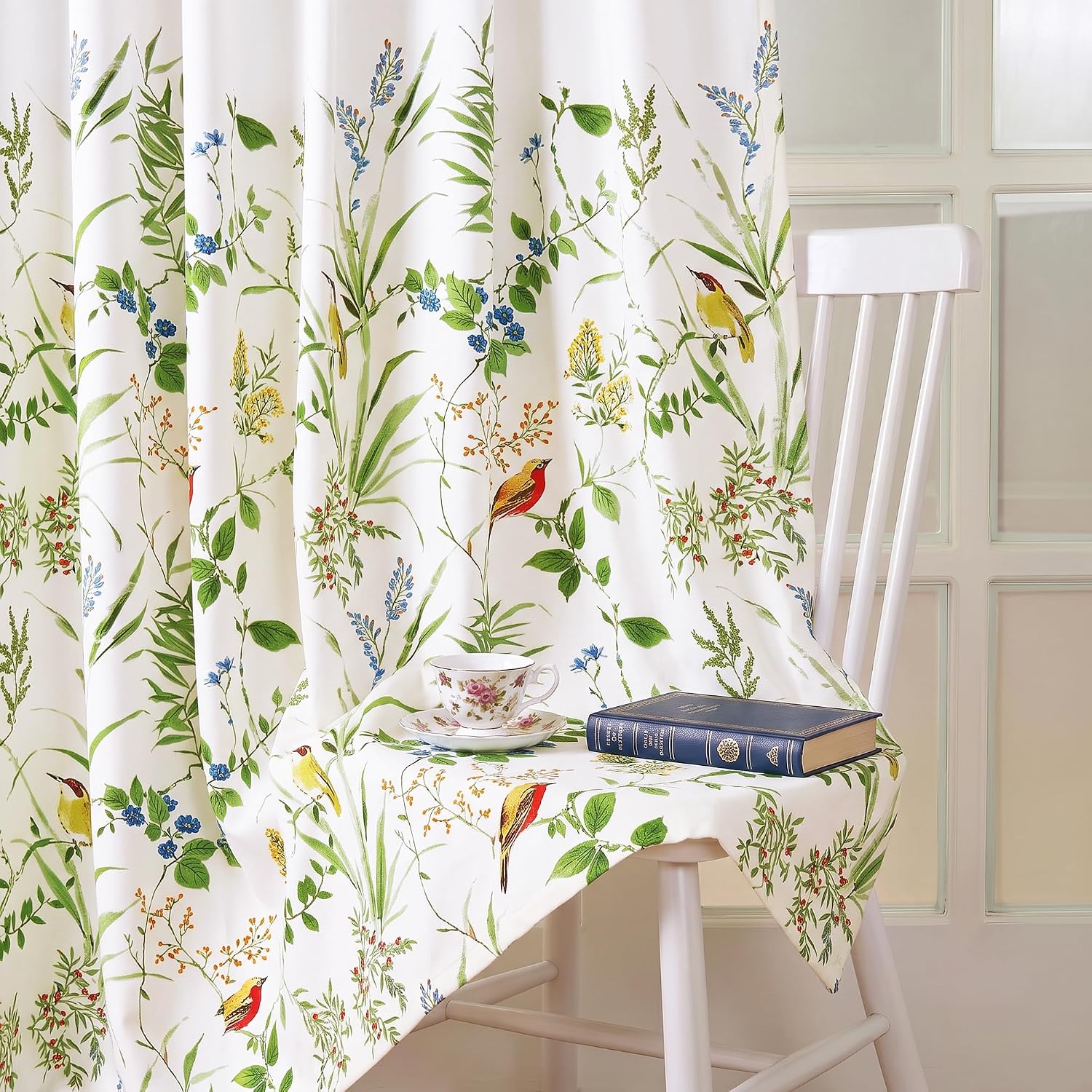 Story@Home Window Cotton Curtains 5 Feet Long Set of 1, White & Green