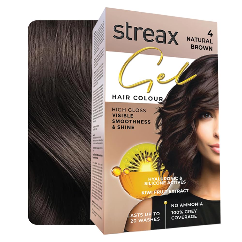 Streax Gel Hair Colour for Women & Men, Natural Brown 4, 150ml | Hair Colour Brown| 100% grey coverage | Long Lasting Ha