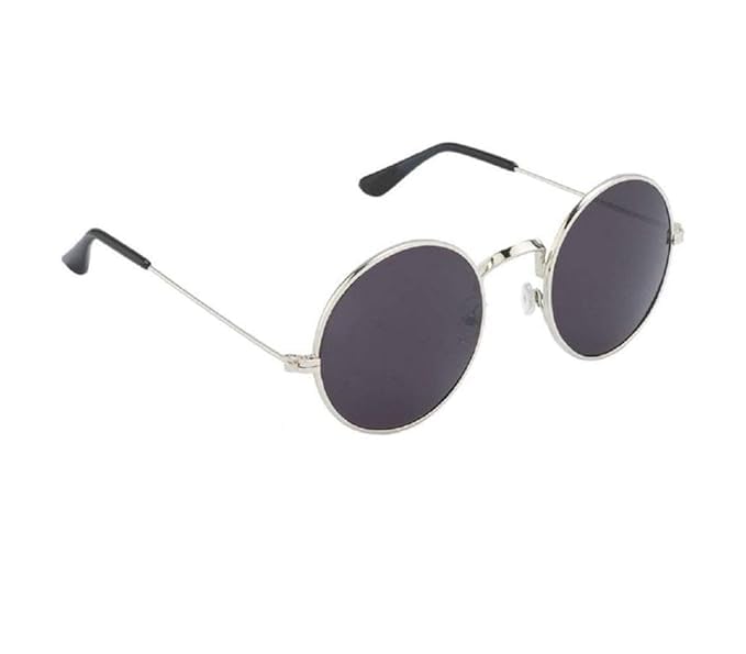 Stylish Black Glass Sunglasses with Silver Metal Frame - Trendy Unisex Shades for Men and Women