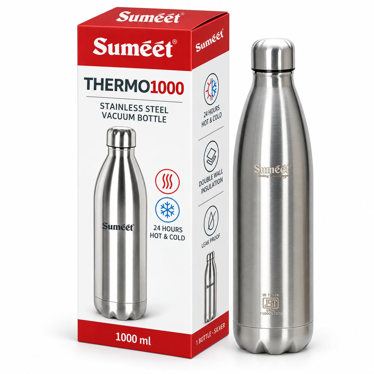 Sumeet Thermo1000 Stainless Steel Vacuum Flask 1000ml, Silver