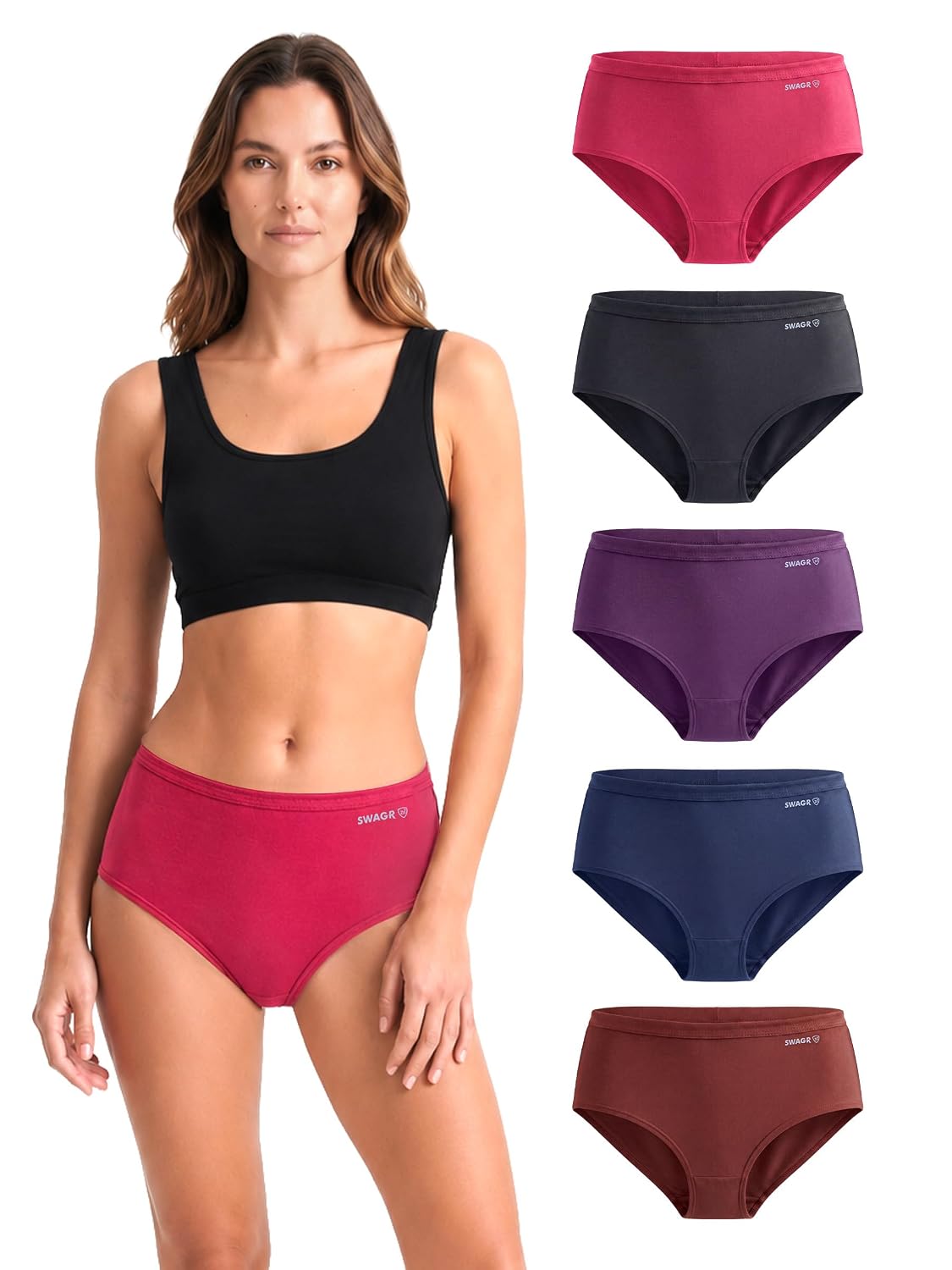 SWAGR 5 Pack Women's High Coverage Super Combed Cotton Hipster Panty Set | Powered by ZincShield Anti-Bacterial Tech | S