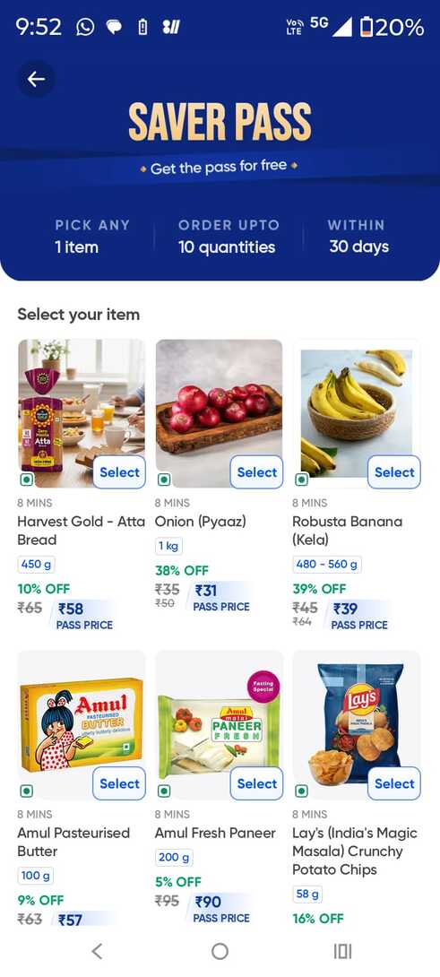 Swiggy Instamart FREE Saver Pass - Lock Discounted Price on 1 Item for 30 Days (Up to 10 Qty)
