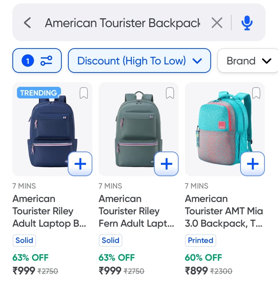 Swiggy Instamart >> Search : American Tourister Backpack