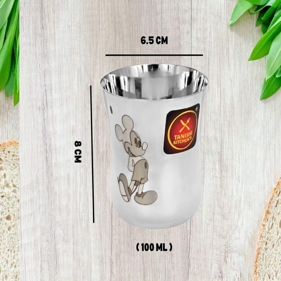 TANISHI Mickey Character Stainless Steel Glass 100ml | Kids Cartoon Drinkware | Rust Free