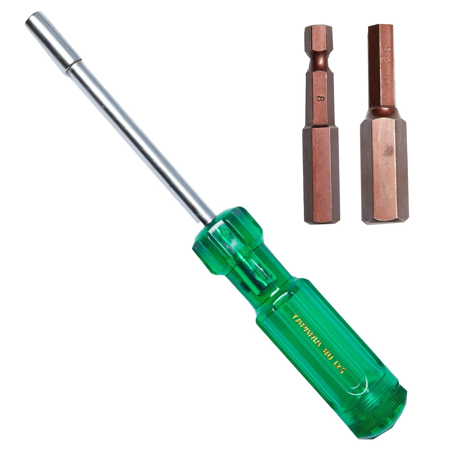 Taparia Make, Bit Holder Screwdriver with 50mm Single Side Bits of 1/4" Hex Shank, S2 Grade, Of Tip Size - Hex 8, 10mm S