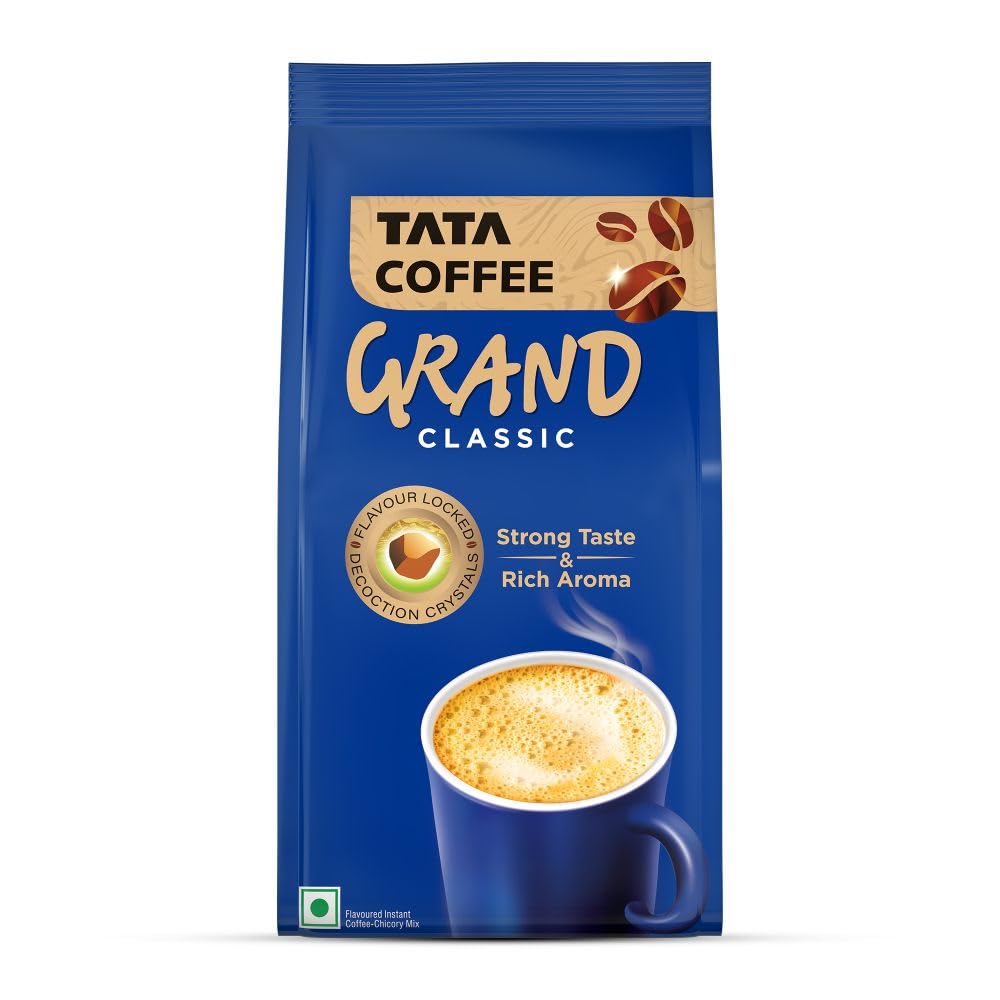 Tata Classic Instant Coffee, 200g Pouch, Chicory Mix With Strong Taste & Rich Aroma, With Flavour Locked Decoction Cryst