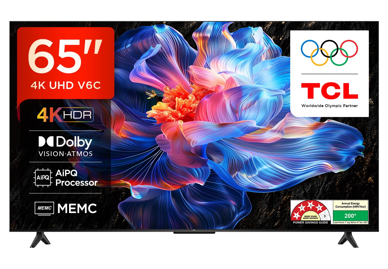 TCL 164 cm (65 inches) 4K Ultra HD Smart LED Google TV | 4K HDR | Dolby Vision & Atmos | MEMC | 65V6C