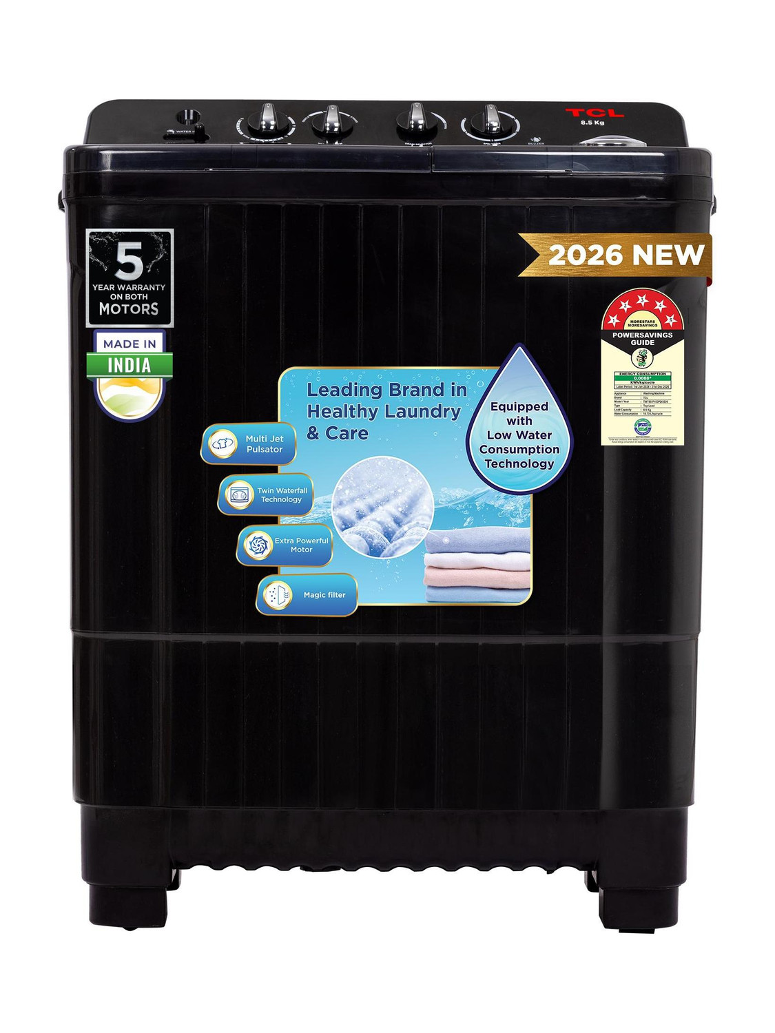 TCL 8.5 kg 5 Star with Extra Powerful Motor, Magic