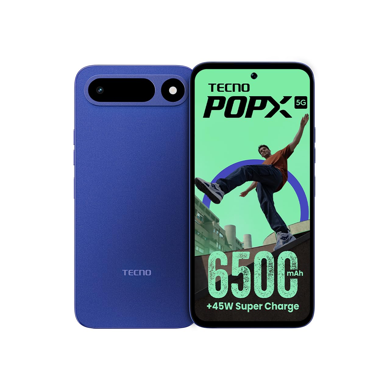 Tecno POP X 5G (Midnight Blue, 4GB+128GB) | 6500mAh+45W Fast Charger | IP64 Pro