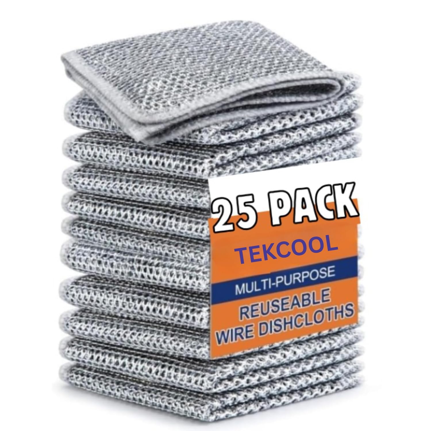 TEKCOOL (25 Pack) Non-Scratch Dish Wash Cloth, Steel Wire Dish Cloth, Wire Dishwashing Rags Stainless Steel Scrubber