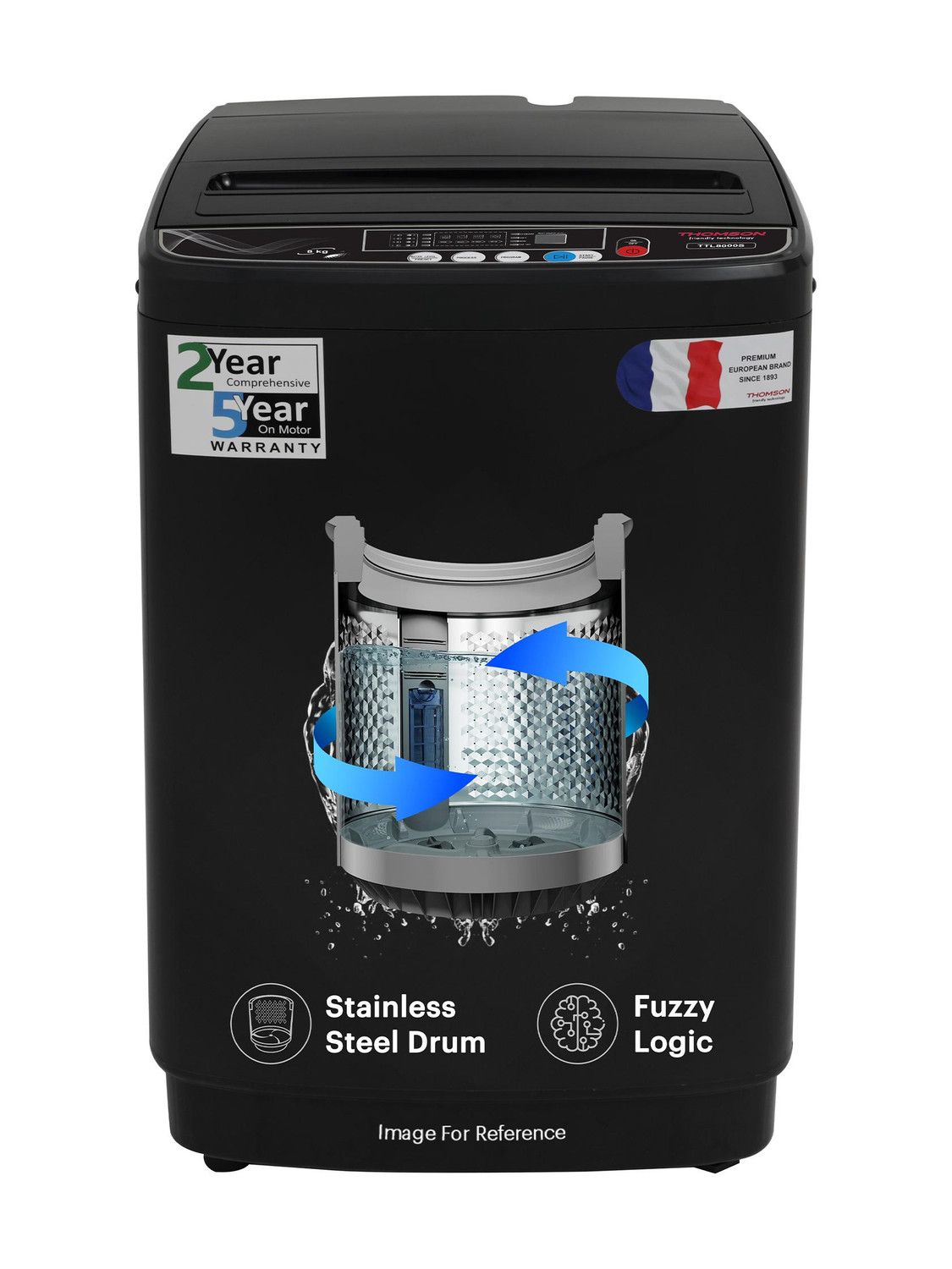 Thomson 8 kg PureWash with Stainless Steel Drum and Multiple Wash Programs Fully Automatic Top Load Grey (TTL8000S)