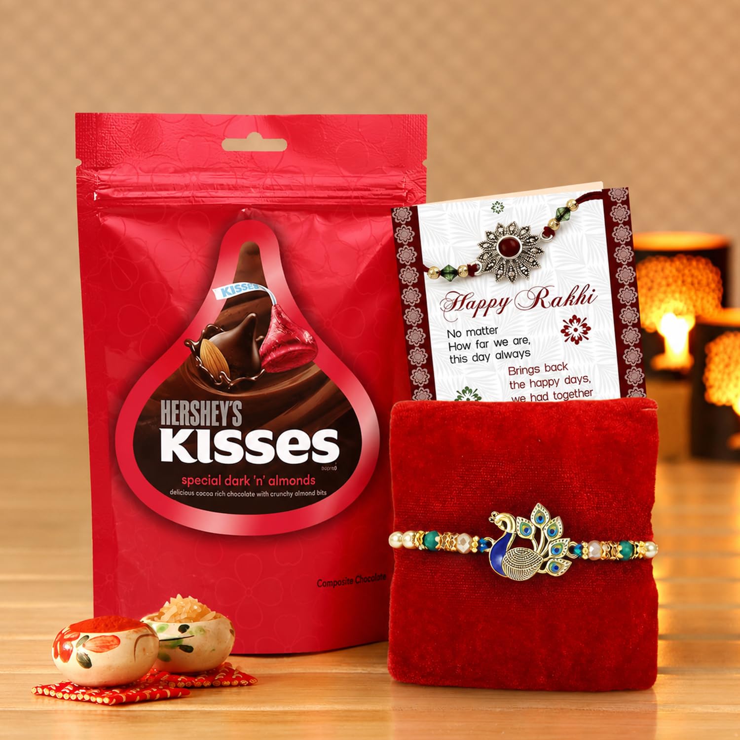 TIED RIBBONS Rakhi for Brother with Greeting Card Roli Tikka Chocolate Combo Gift Set