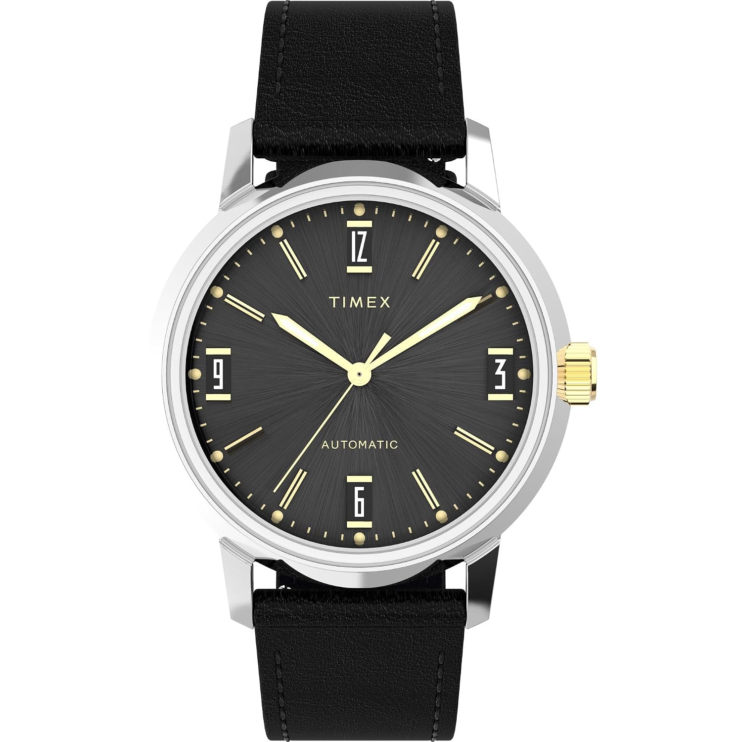 TIMEX Marlin Mechanical Automatic Watch for man with Black Round Dial & Black Leather Strap Band Water Resistant Men's W