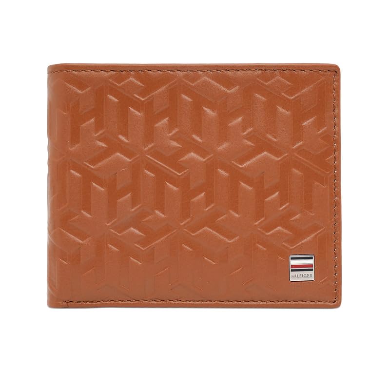 Tommy Hilfiger Men's Passcase Wallet Elgon - Tan | Embossed Leather | Global Coin Pocket | Stylish Purse for Men
