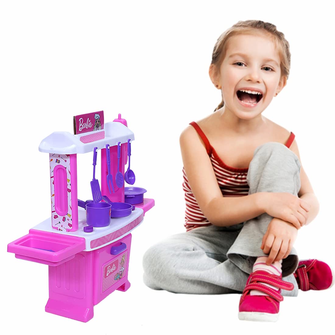 Toyzone Barbie Kitchen Set-45977|My Little Girls Toy|Kitchen Set for Kids|Barbie Kids Kitchen Chef|Role Play Set| Cookin