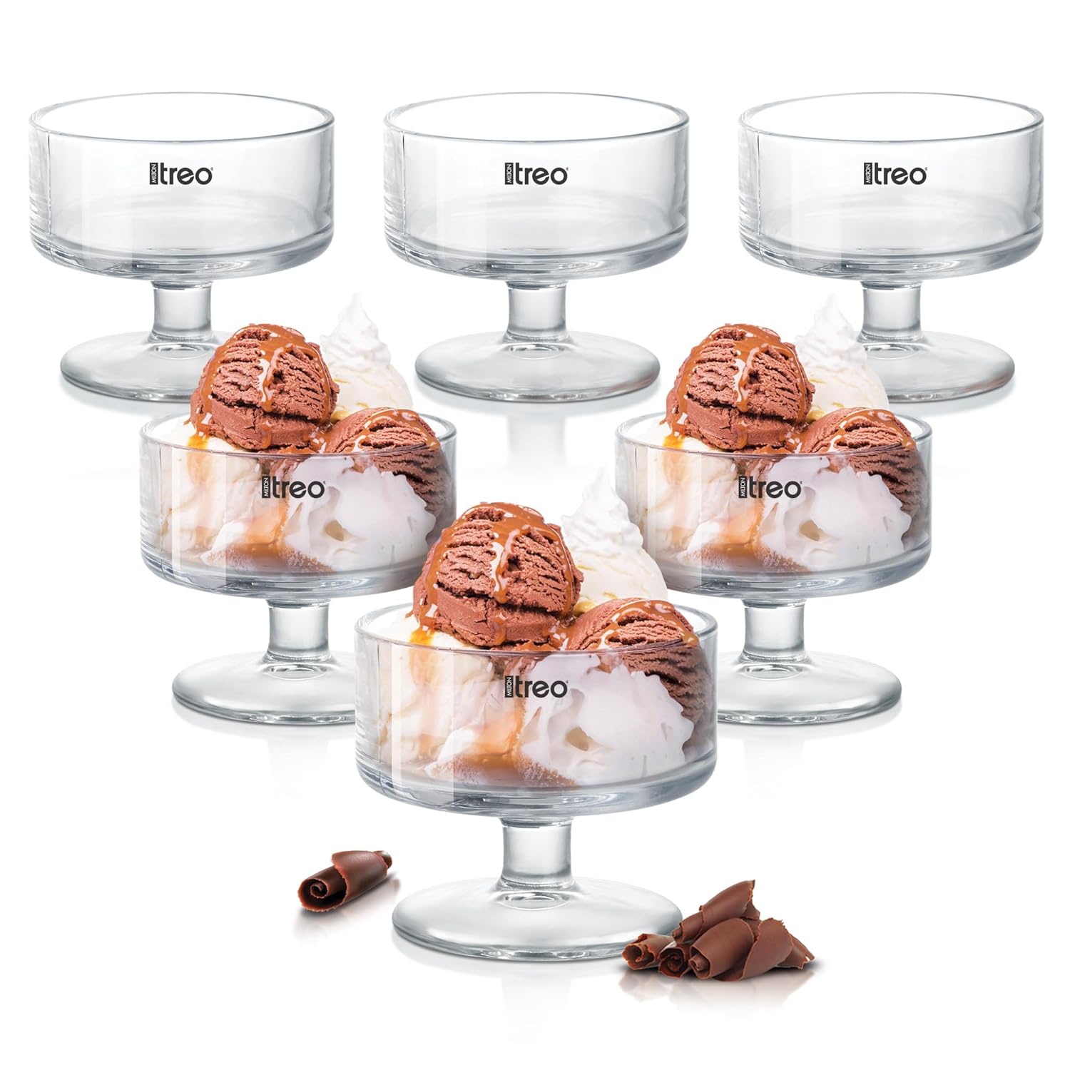 Treo by Milton Elix Dessert Bowls | Wide Mouth for Easy Serving | Perfect for Sundaes, Ice Cream & Layered Desserts | Id