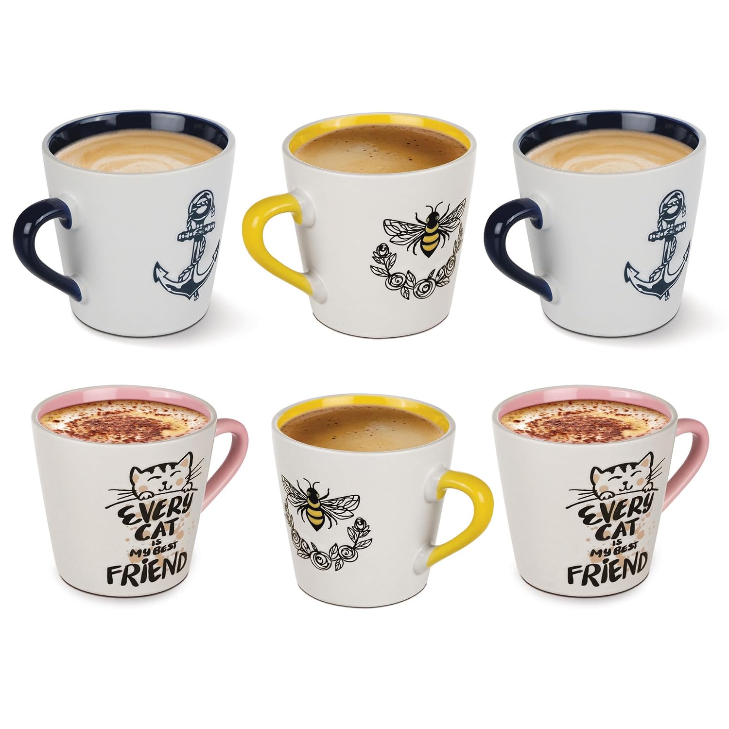 Treo by Milton Fido Coffee Mugs, 6 Pieces, 200 ml Each, Ceramic Mugs