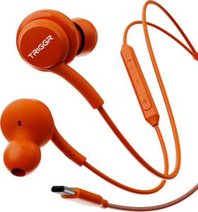 TRIGGR Drip Type-C Wired Earphones with 13mm Driver, In- line Controls, Rich Bass, Mic Wired Headset (Tangy Orange, In t
