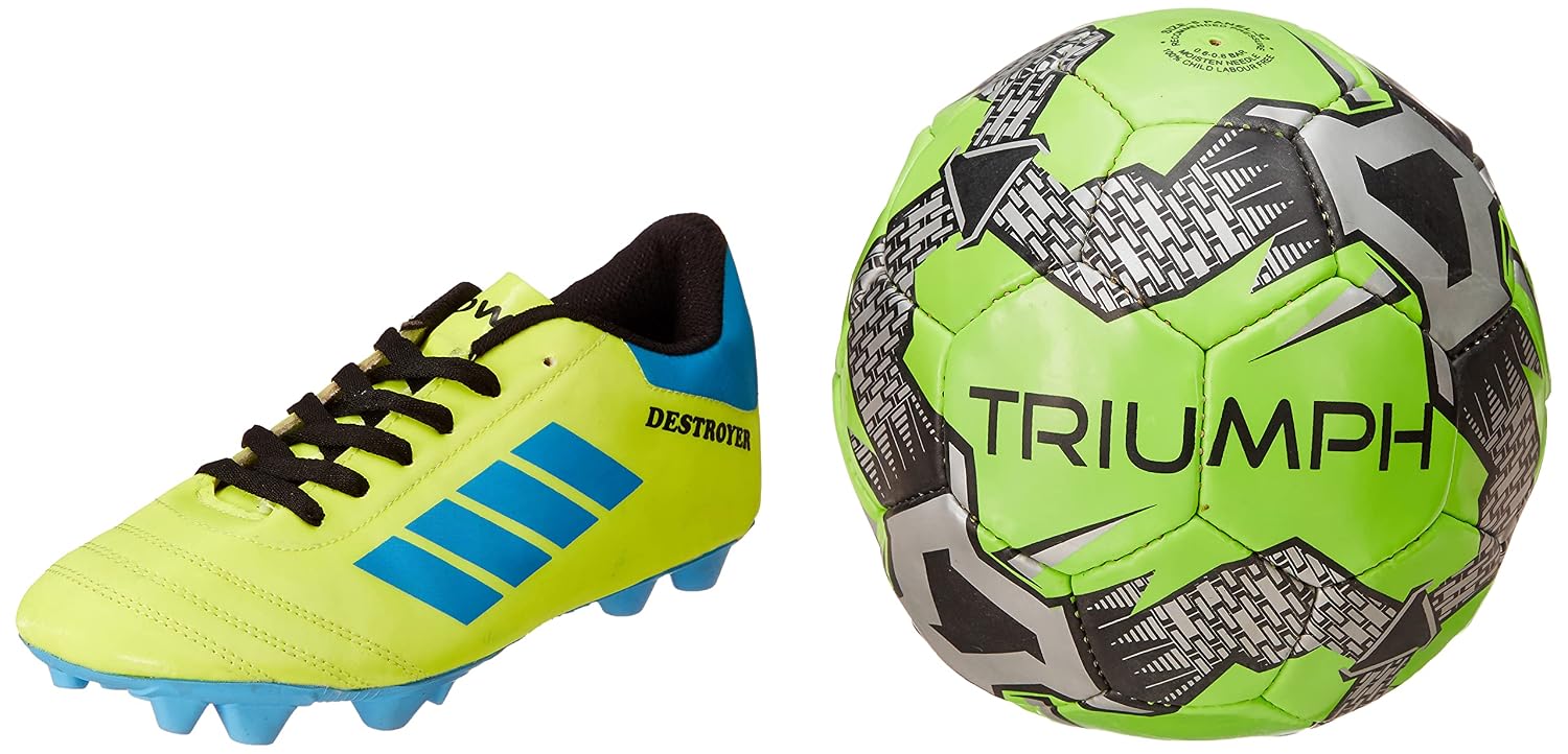 Triumph Football Pvc Boss Green With Gowin Football Shoe Destroyer Cyan Size-5 football with football shoes pack of 2