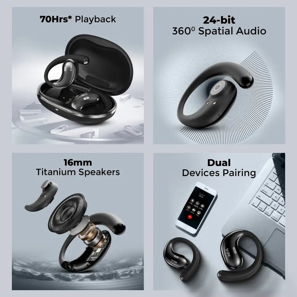 truke ResonanceX OWS w/ 70H Playtime, 24-bit Spatial Audio