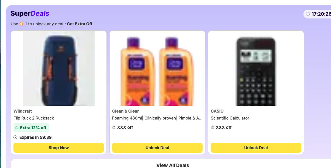 Unlock extra discount in superdeals using supercoins
