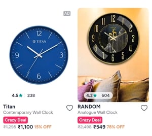Up to 80% Off Wall clocks - Big Brand - Titan - Home Center - Ajanta - Olive Tree - Random