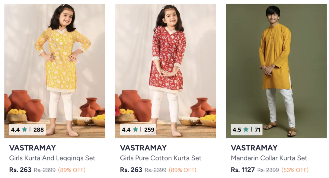 Up to 90% Off on: Kids Kurta Set (Vastramay)