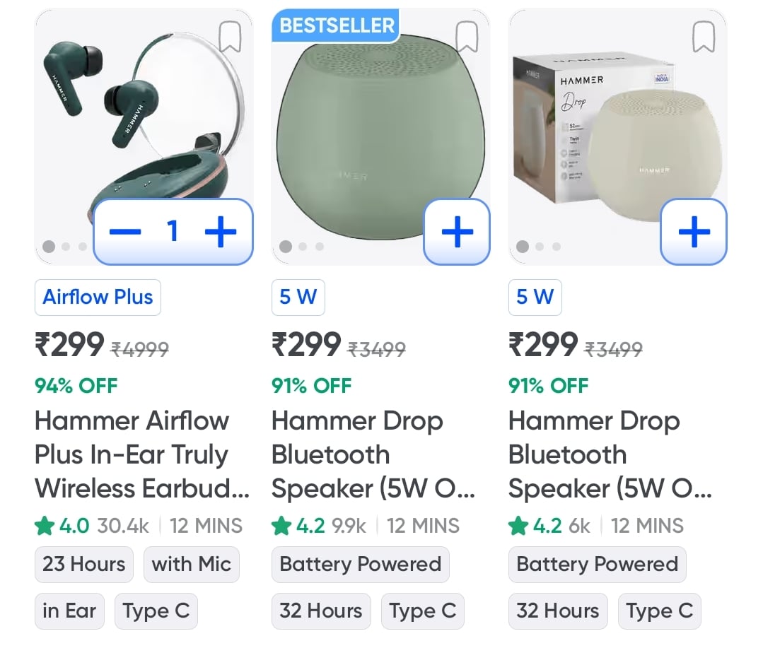 Up to 94% Off - Hammer Buds & Speakers (Swiggy Instamart)