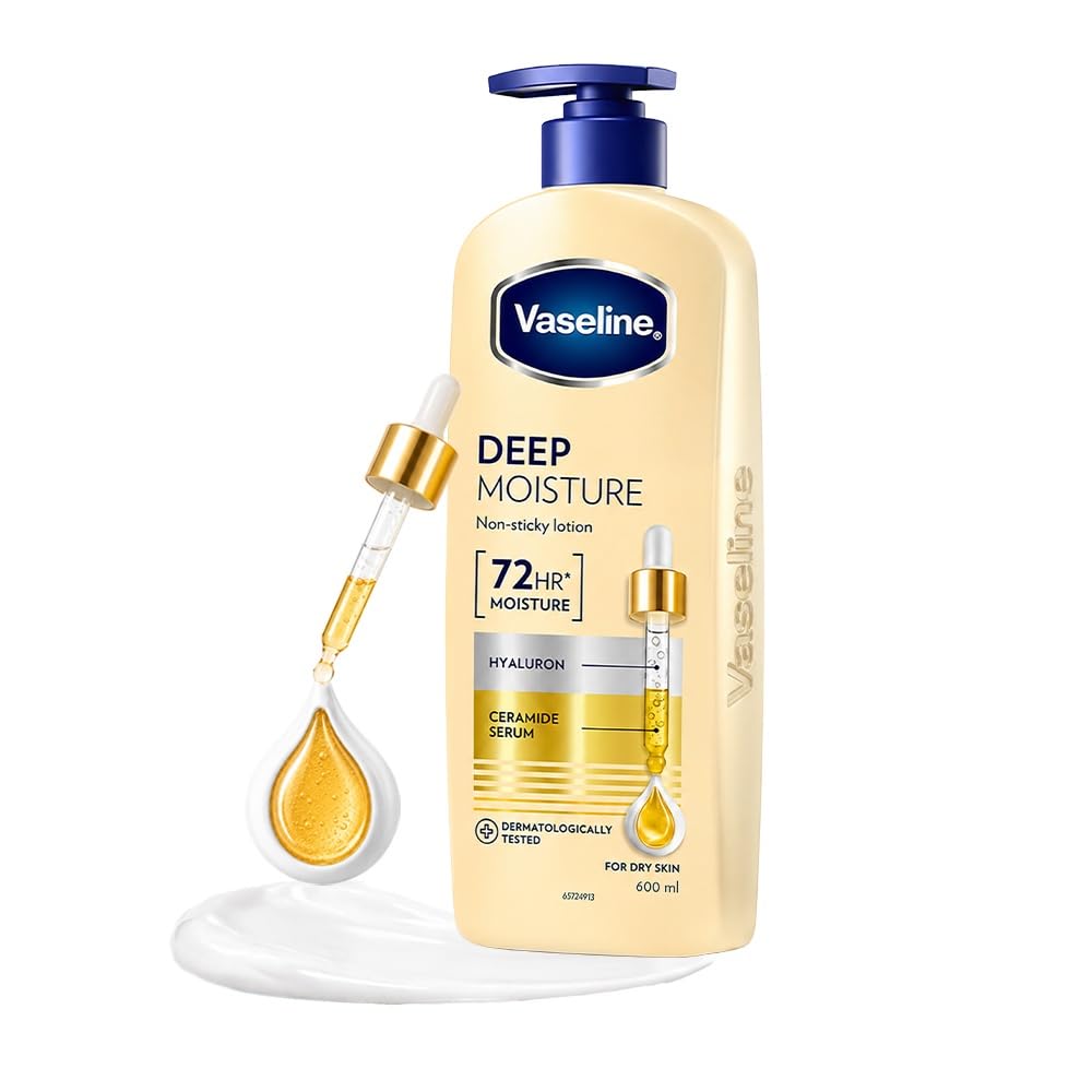Vaseline Deep Moisture Body Lotion with Ceramide Hyaluron Fillers | 10X More Moisture for Cushion Soft Glowing Skin | Fo