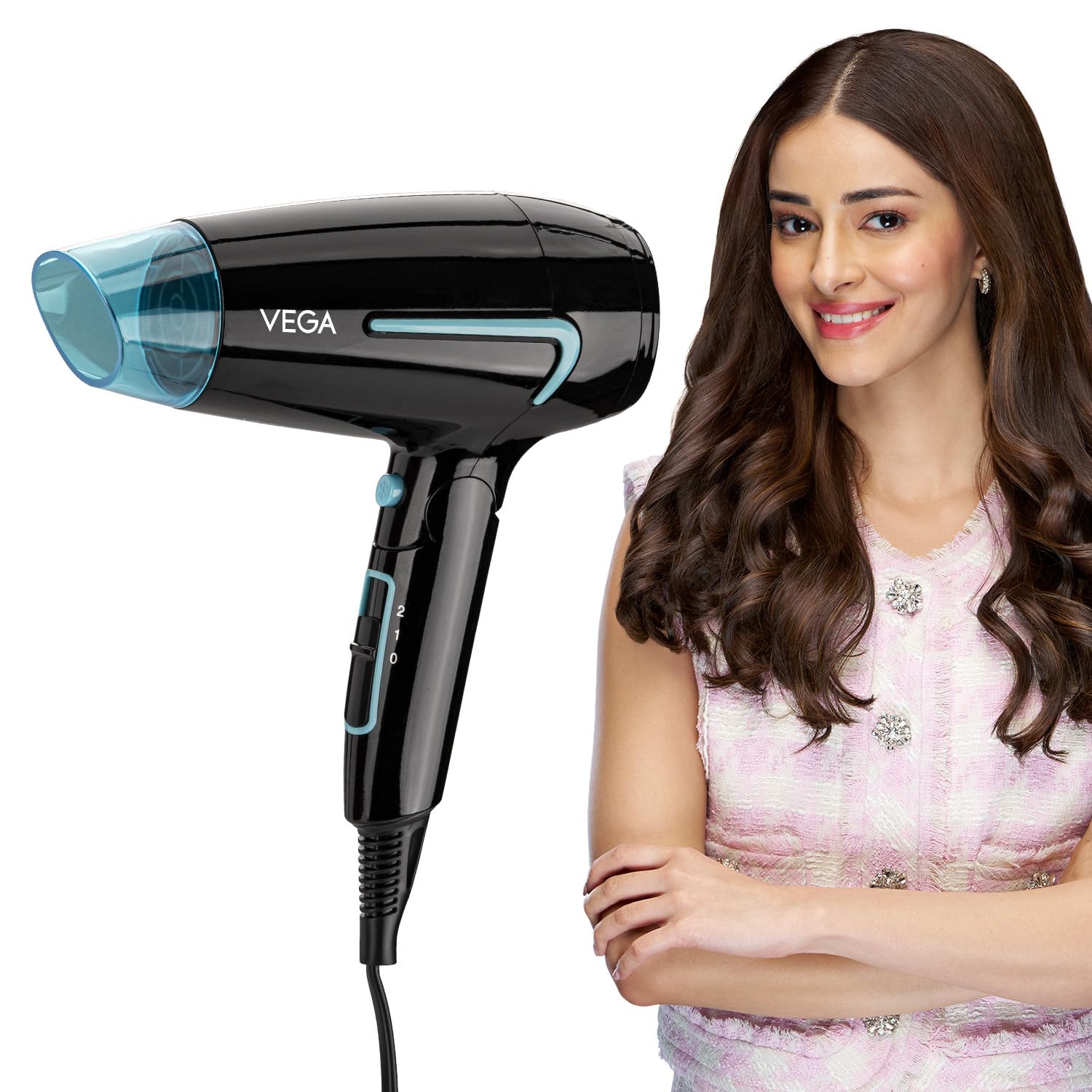 VEGA U Style 1400-1600W Foldable Hair Dryer for Women & Men with Cool Shot Button, 2 Speed/Heat Settings, Detachable Noz
