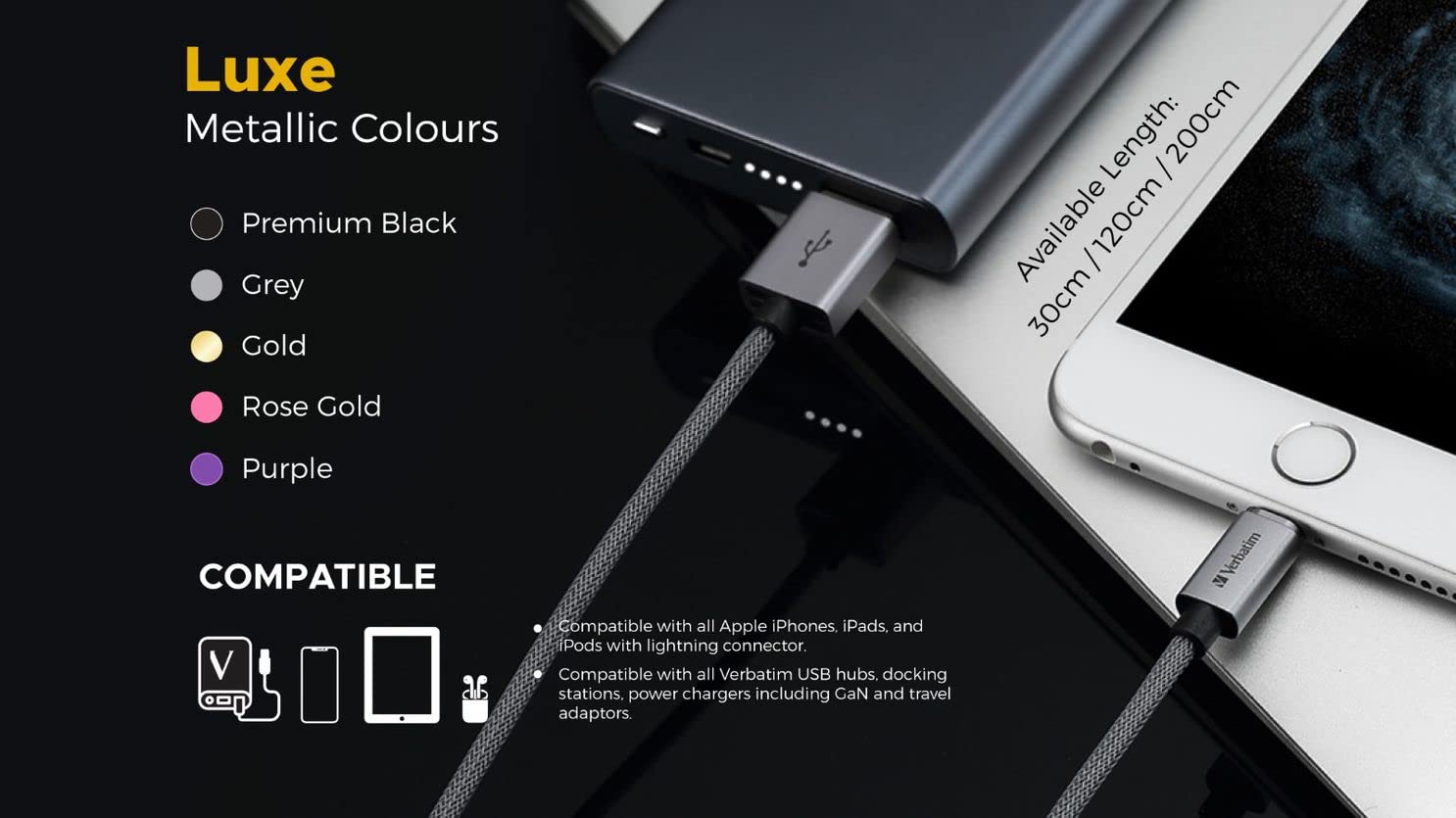 Verbatim 120 cm Step-up Lightning cable Grey (Lightning 8-pin devices); 42.2 Inch