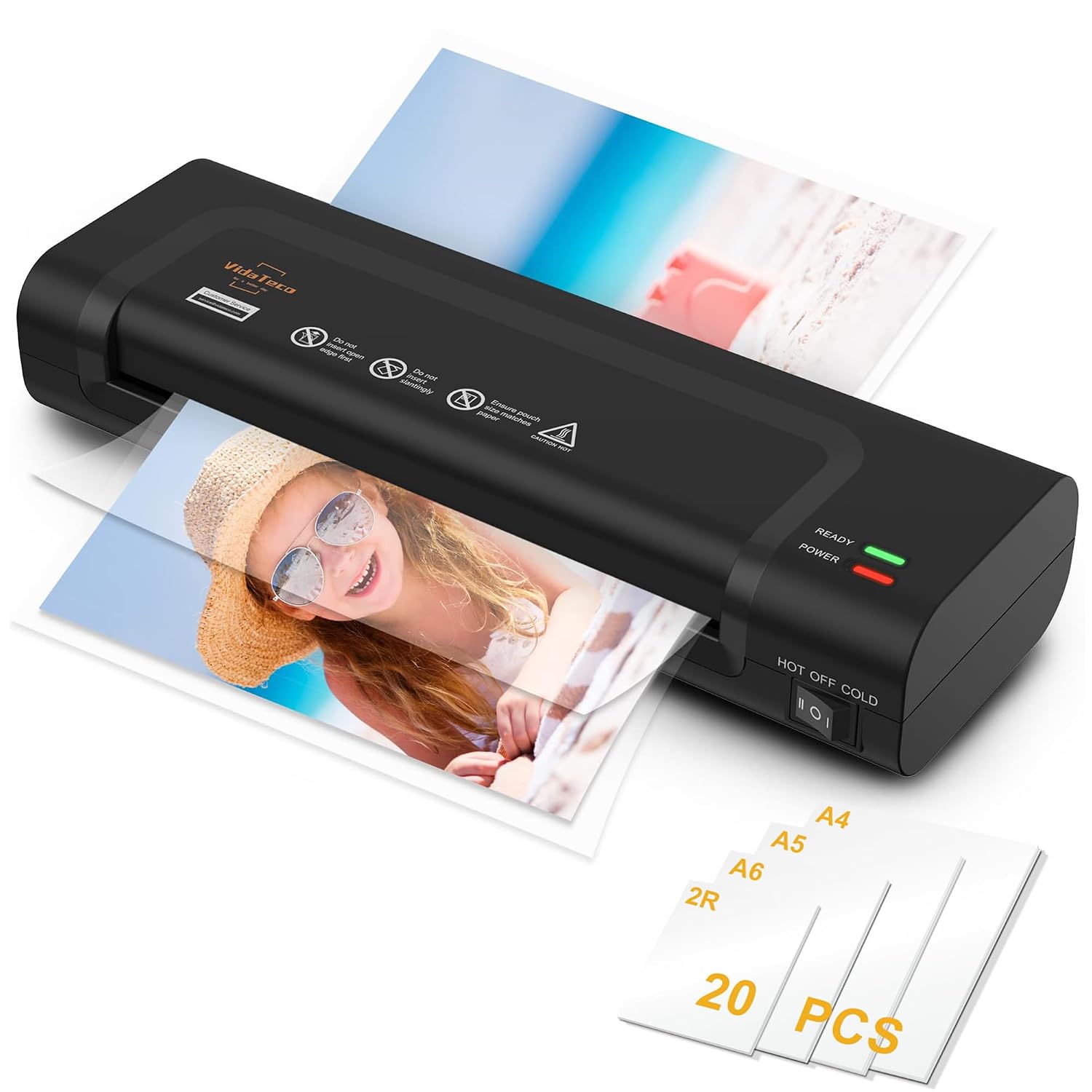 VidaTeco A4 Thermal Laminating Machine, Hot & Cold, with 30 Pouches, White