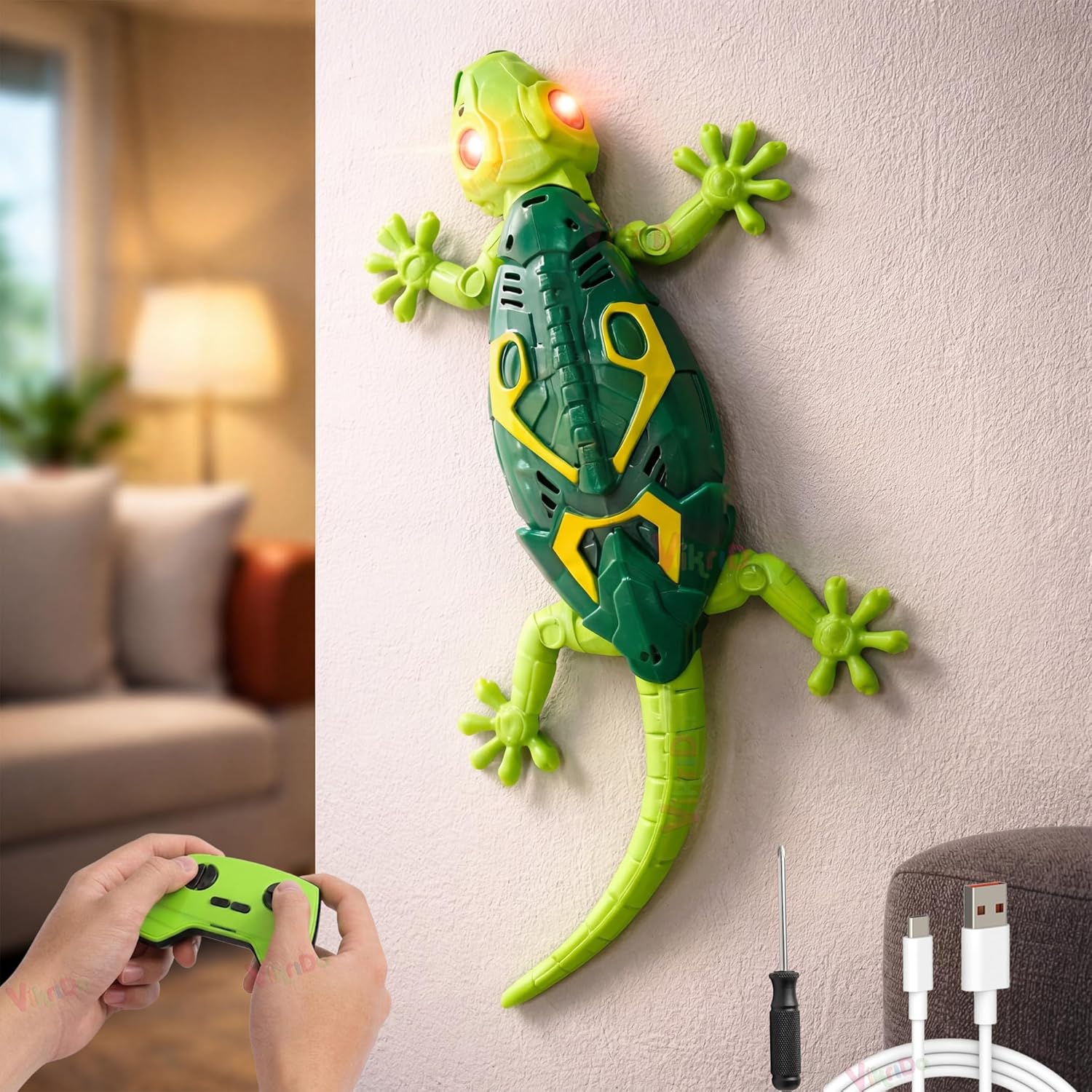 VikriDA Wall Climbing RC Toy with Remote Control, Rechargeable Creepy Crawler Climbs Walls & Ceilings, Glowing Eyes Pran